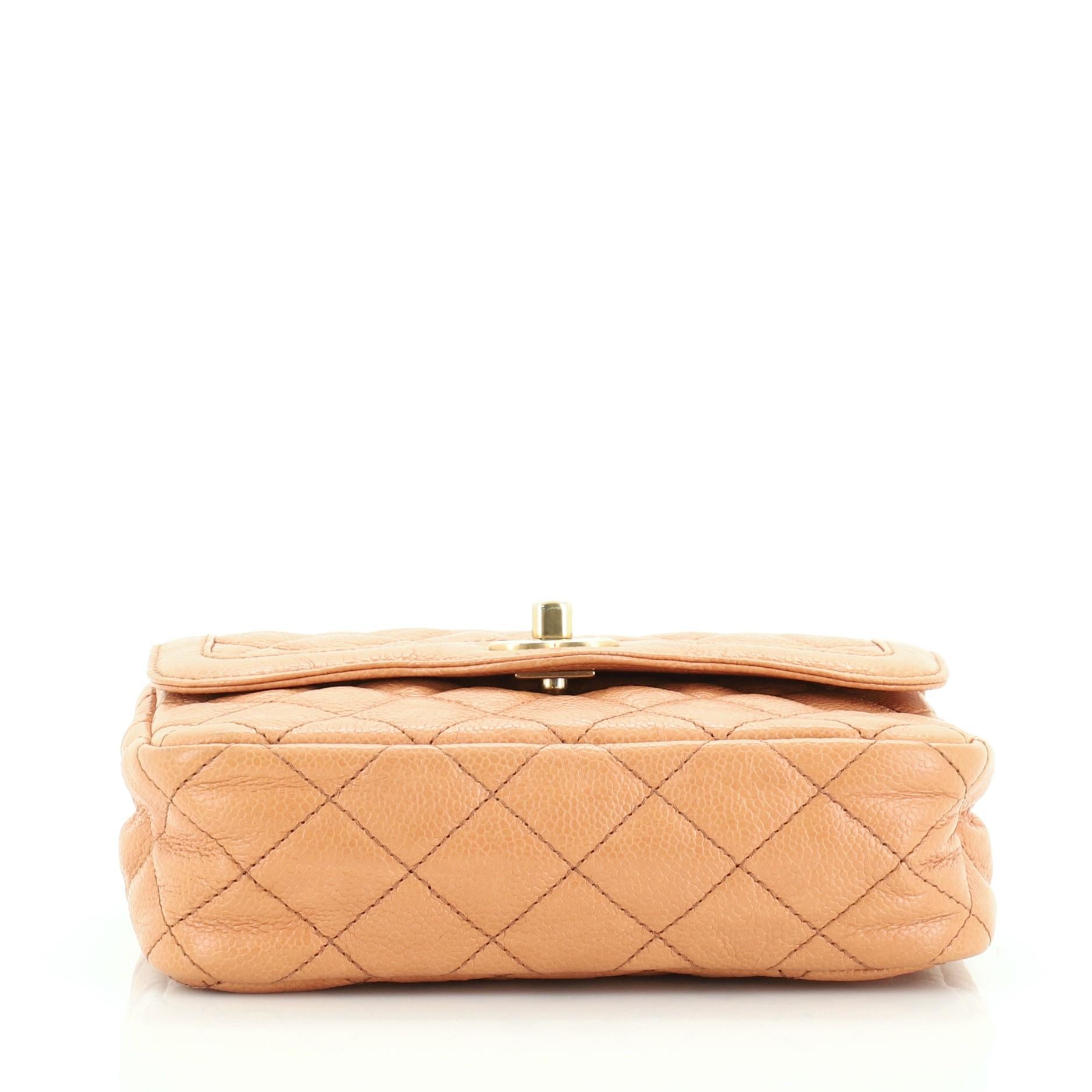 Orange Chanel Two Tone Flap Bag Quilted Caviar Mini