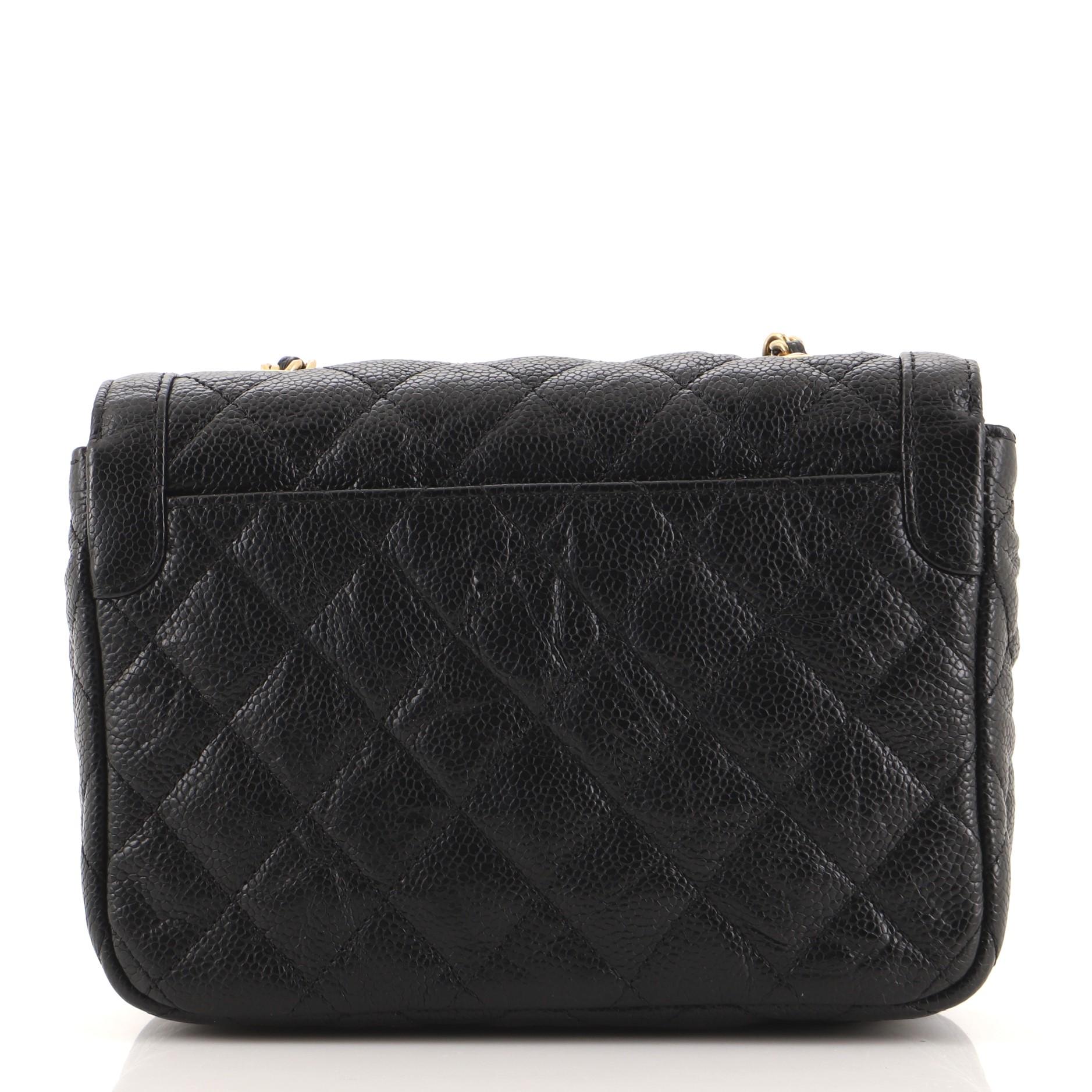 Black Chanel Two Tone Flap Bag Quilted Crumpled Cavier Mini