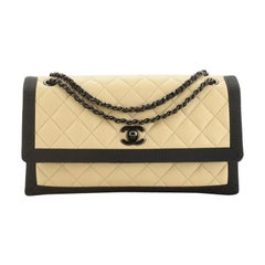 Chanel Two Tone Flap Bag Quilted Lambskin With Grosgrain Medium