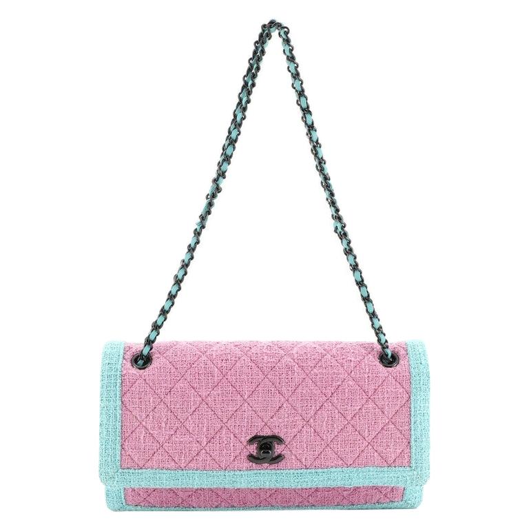 Chanel Two Tone Flap Bag Quilted Tweed Small