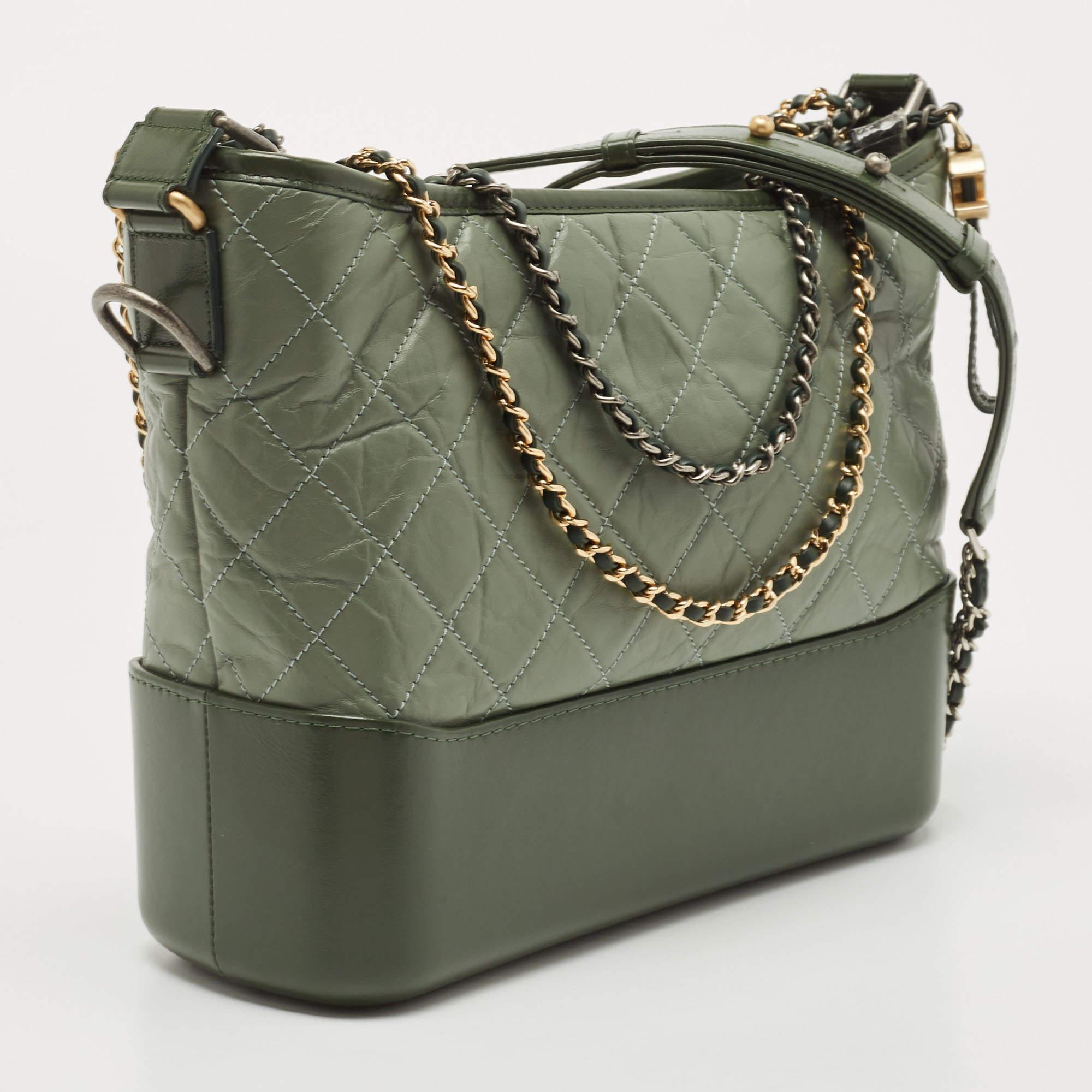 Women's Chanel Two Tone Green Quilted Aged Leather Medium Gabrielle Hobo
