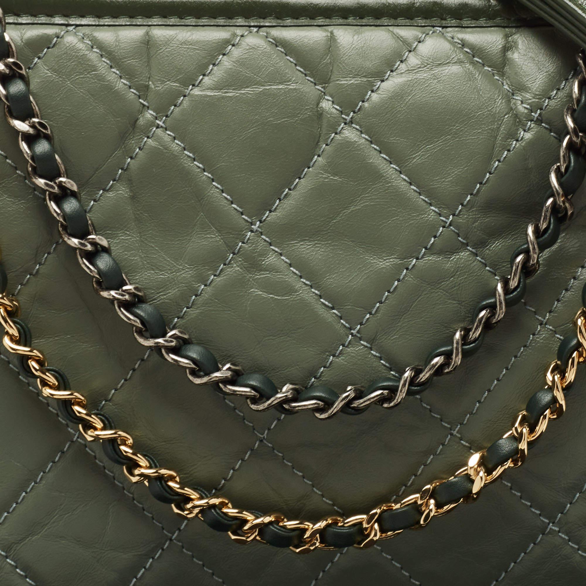 Chanel Two Tone Green Quilted Aged Leather Medium Gabrielle Hobo 2