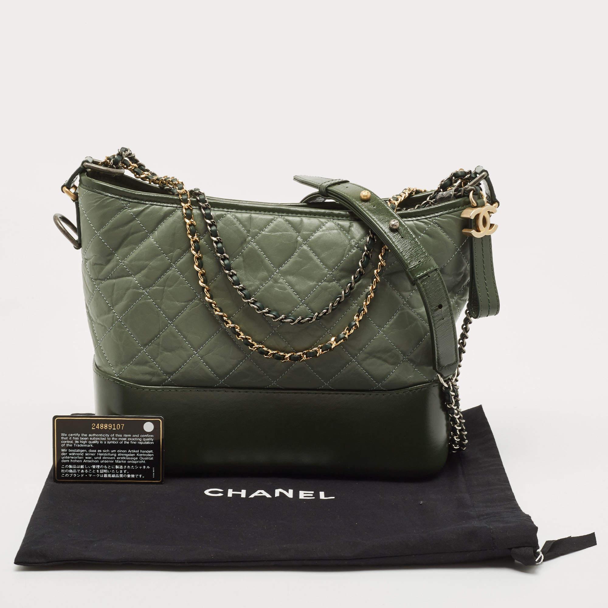 Chanel Two Tone Green Quilted Aged Leather Medium Gabrielle Hobo 4