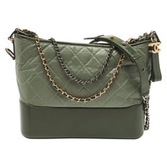 Chanel Two Tone Green Quilted Aged Leather Medium Gabrielle Hobo