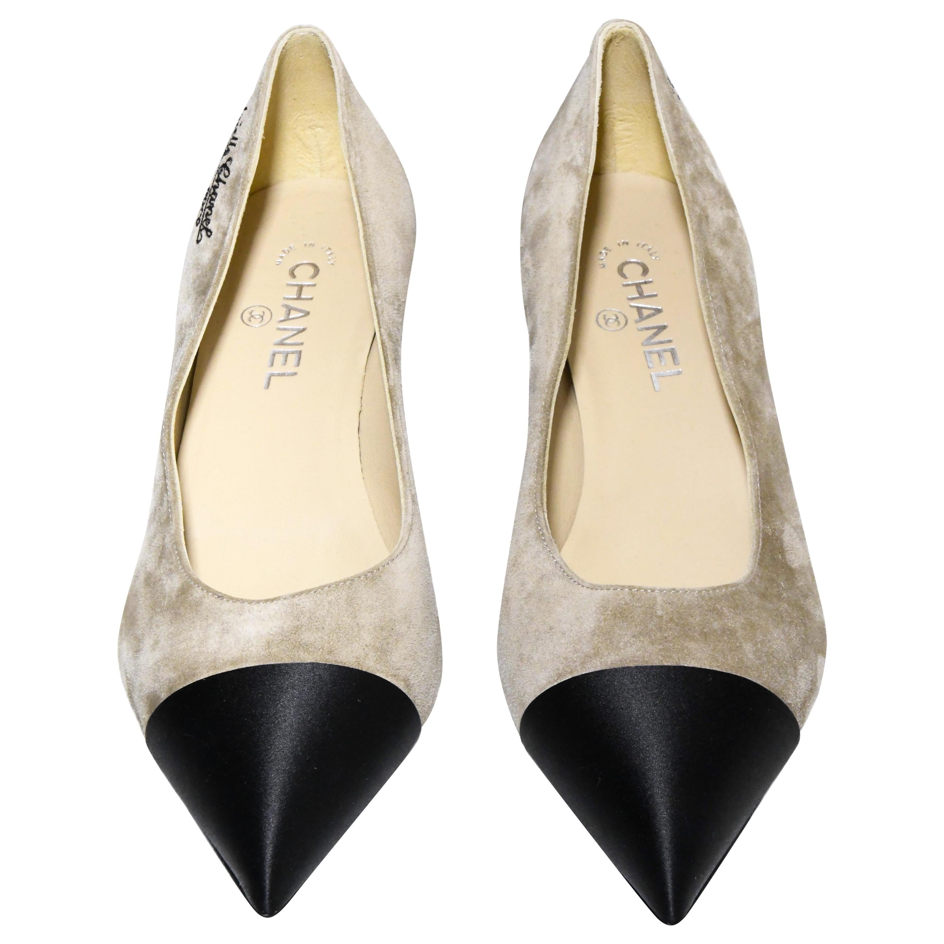 Chanel Two Tone Grey and Black Pointed Toe Pumps 