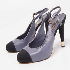 Chanel Two Tone Leather and Fabric CC Slingback Pumps Size 39