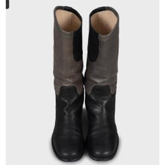 Chanel Two-Tone Leather Boots - Black & Beige - Size 36.5