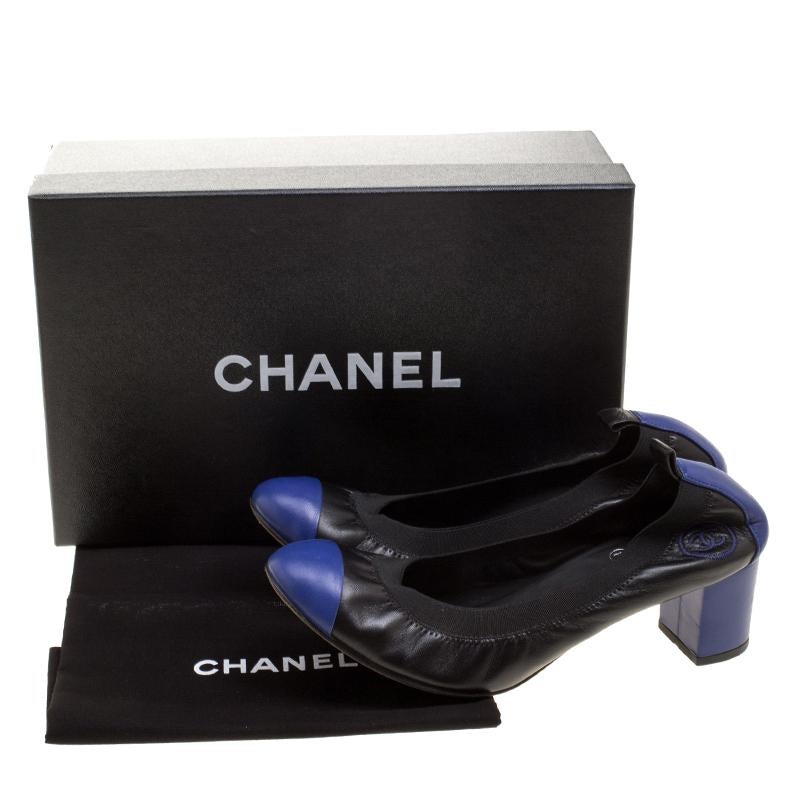 Chanel Two Tone Leather Cap Toe Scrunch Ballet Pumps Size 37.5 3