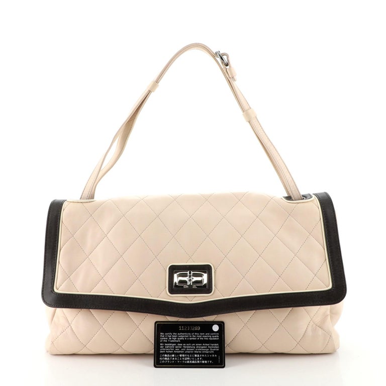Chanel Two Tone Mademoiselle Lock Flap Bag Quilted Lambskin Large