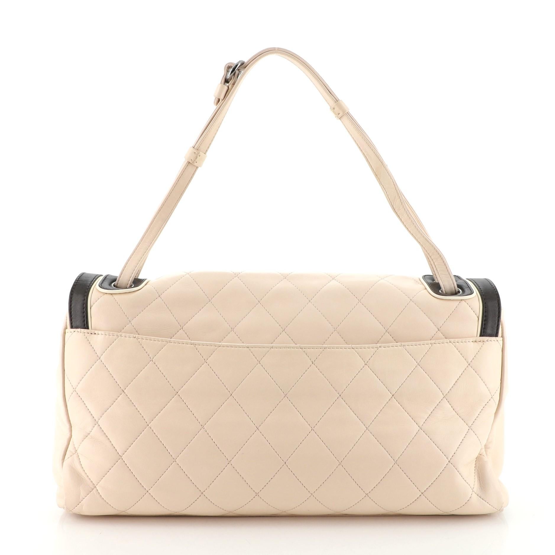  Chanel Two Tone Mademoiselle Lock Flap Bag Quilted Lambskin Large In Good Condition In NY, NY