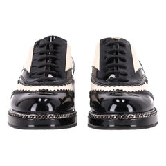 Chanel Two-Tone Patent Leather Chain & Logo Detail Oxford Brogues
