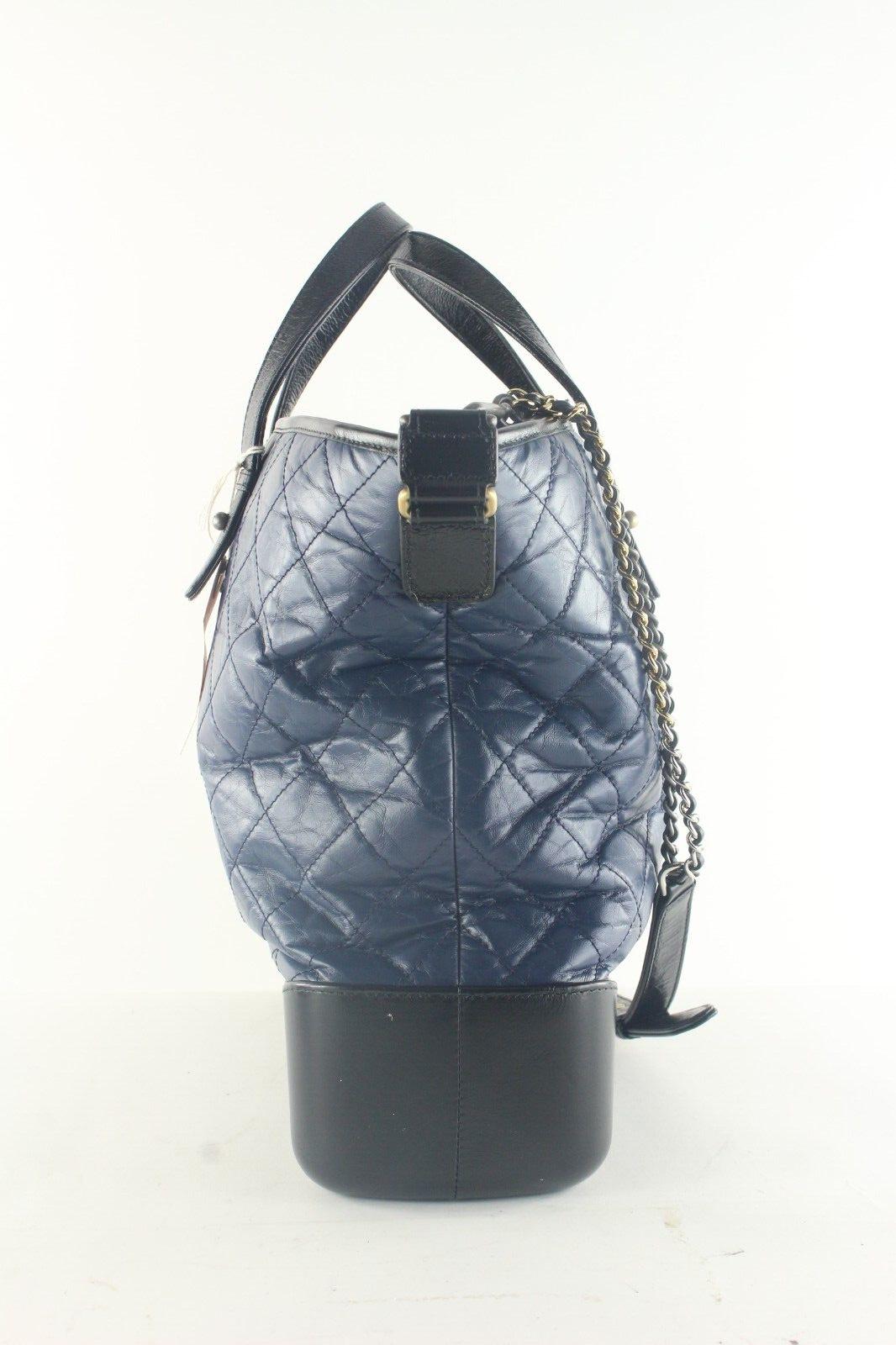 Chanel Two-Tone Quilted Black x Blue Leather Gabrielle 2way Tote 6CK103K en vente 5