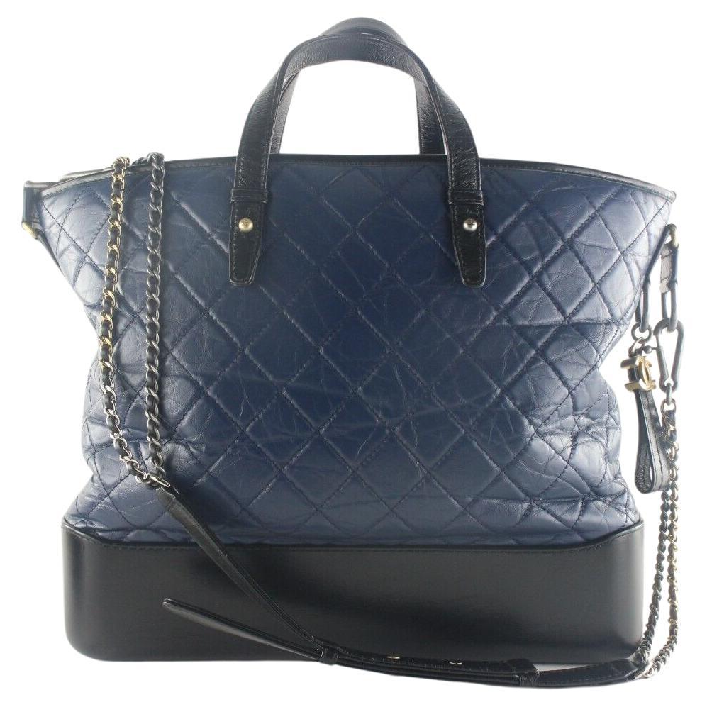 Chanel Two-Tone Quilted Black x Blue Leather Gabrielle 2way Tote 6CK103K en vente