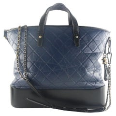 Chanel Two-Tone Quilted Black x Blue Leather Gabrielle 2way Tote 6CK103K