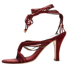 Chanel Two Tone Rope Metal Chain Embellished CC Tie Up Sandals Size 41