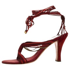 Chanel Two Tone Rope Metal Chain Embellished CC Tie Up Sandals Size 41