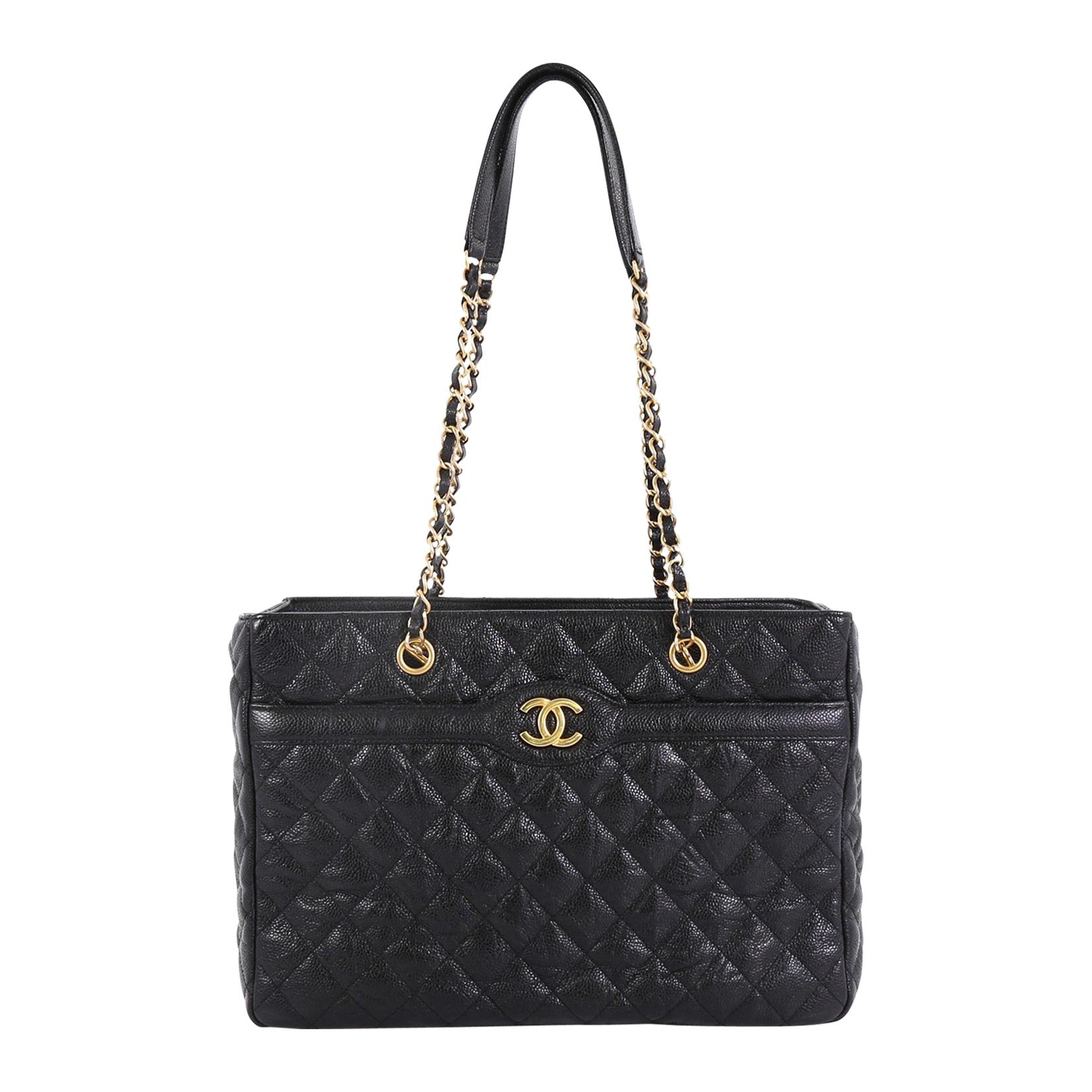 Chanel Two Tone Shopping Tote Quilted Caviar Large