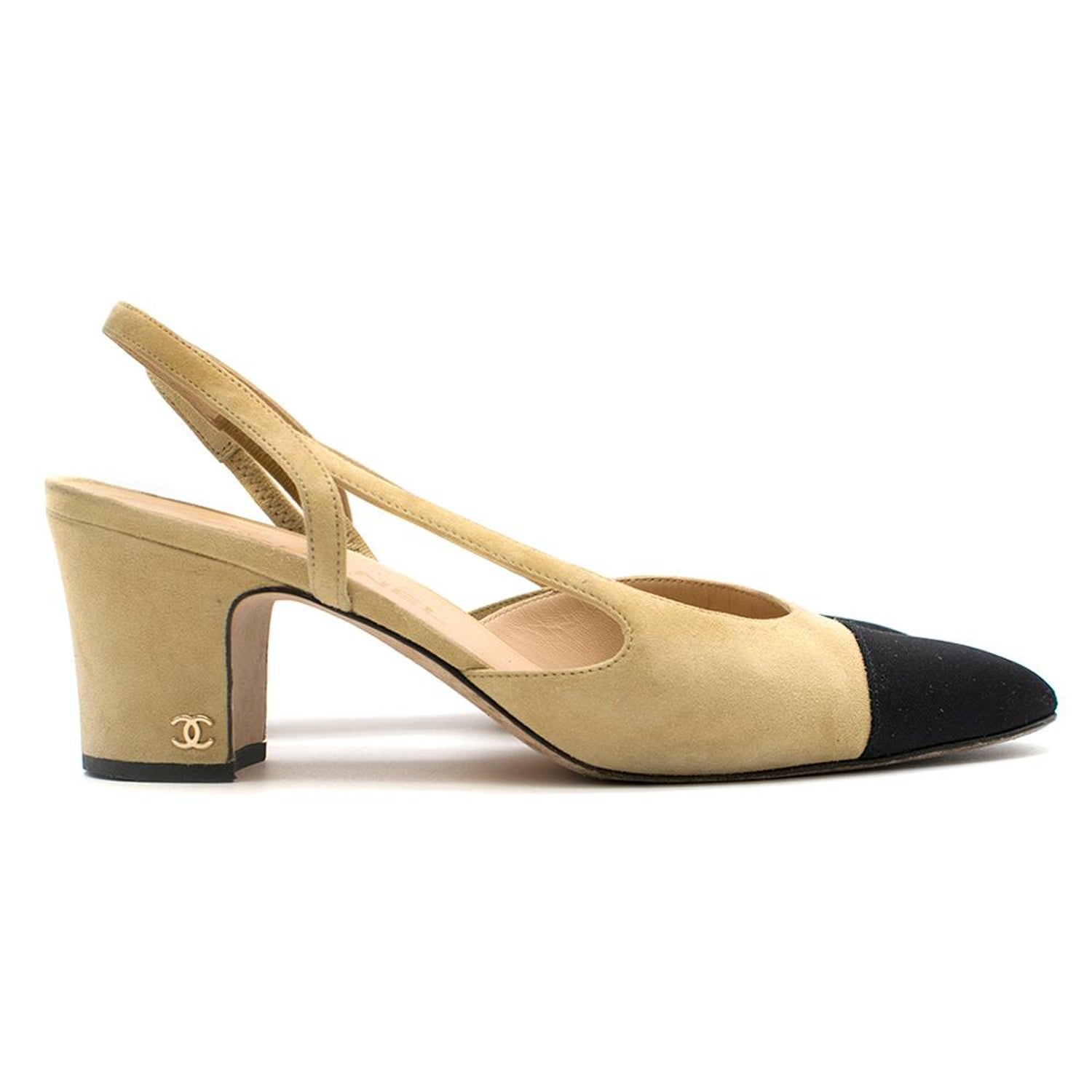 Size 42 11M Classic Chanel Two-tone Sling Back Pumps in 