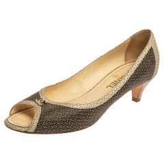 Chanel Two Tone Textured Leather Open Toe CC Pumps Size 40.5