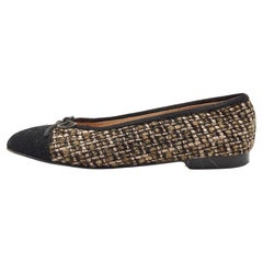 Chanel Two Tone Tweed CC Bow Ballet Flats Size 37.5