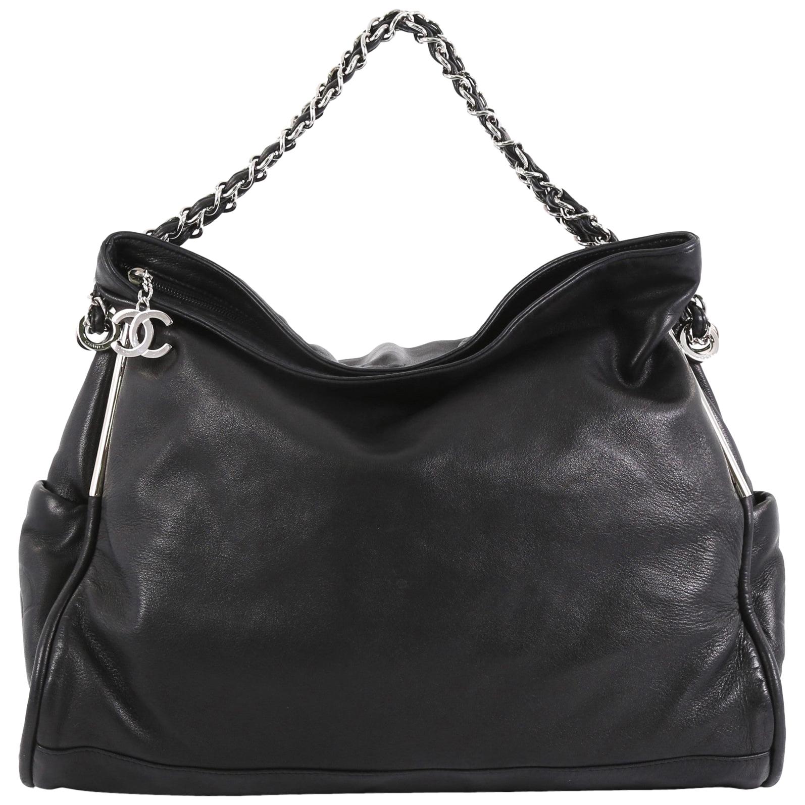 Chanel Black Lambskin Leather Large Soft Edgy Hobo Bag - Yoogi's