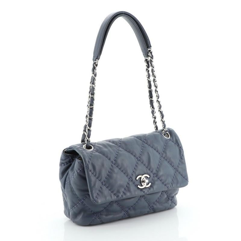 Gray Chanel Ultimate Stitch Flap Shoulder Bag Quilted Lambskin Small 
