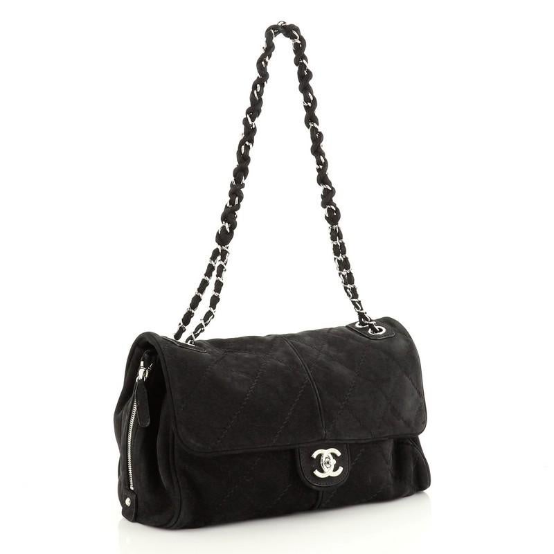Black Chanel Ultimate Stitch Side Zip Flap Bag Quilted Nubuck Large