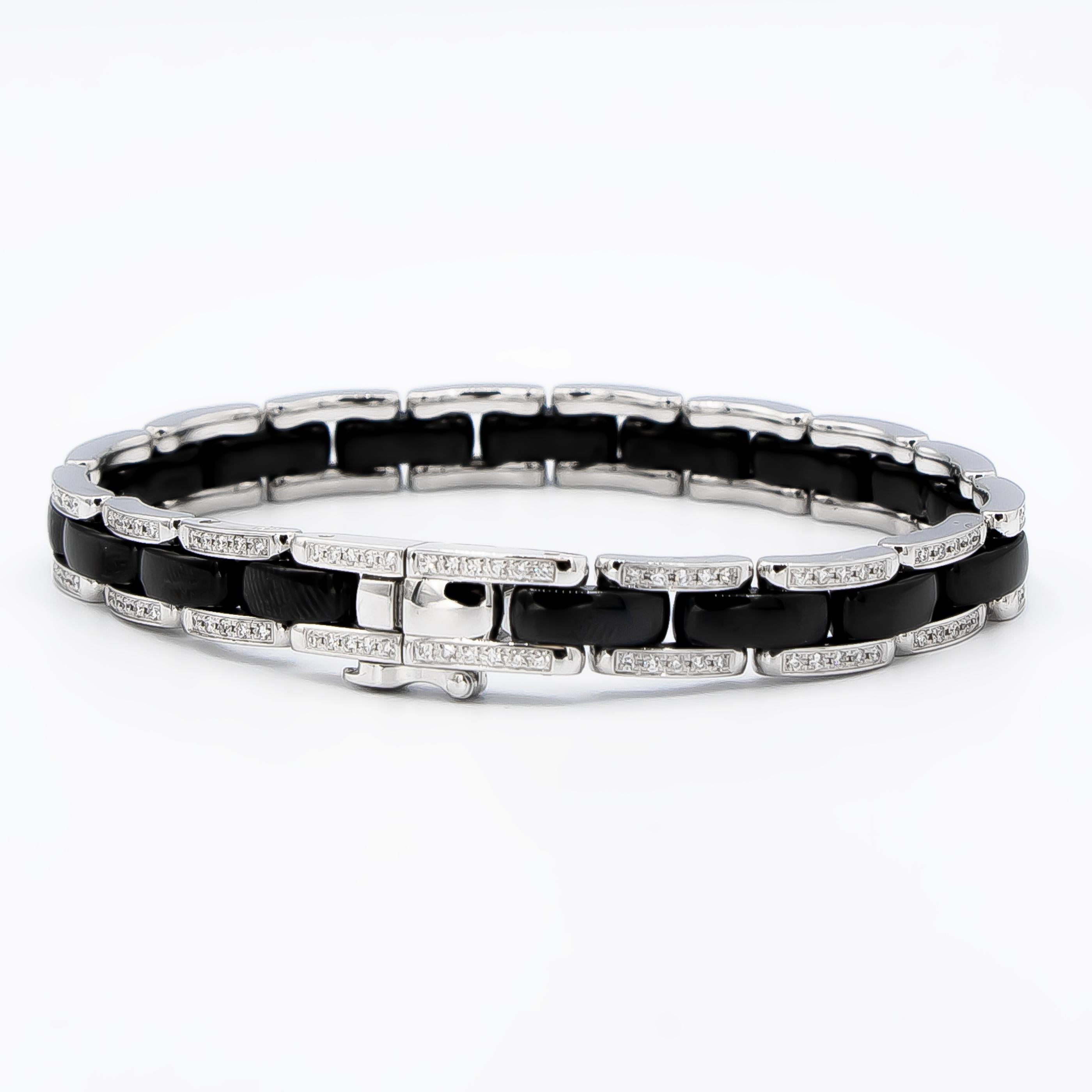 Modern Chanel Ultra 0.85 Carat Diamond and Black Ceramic Bracelet 18 Karat White Gold