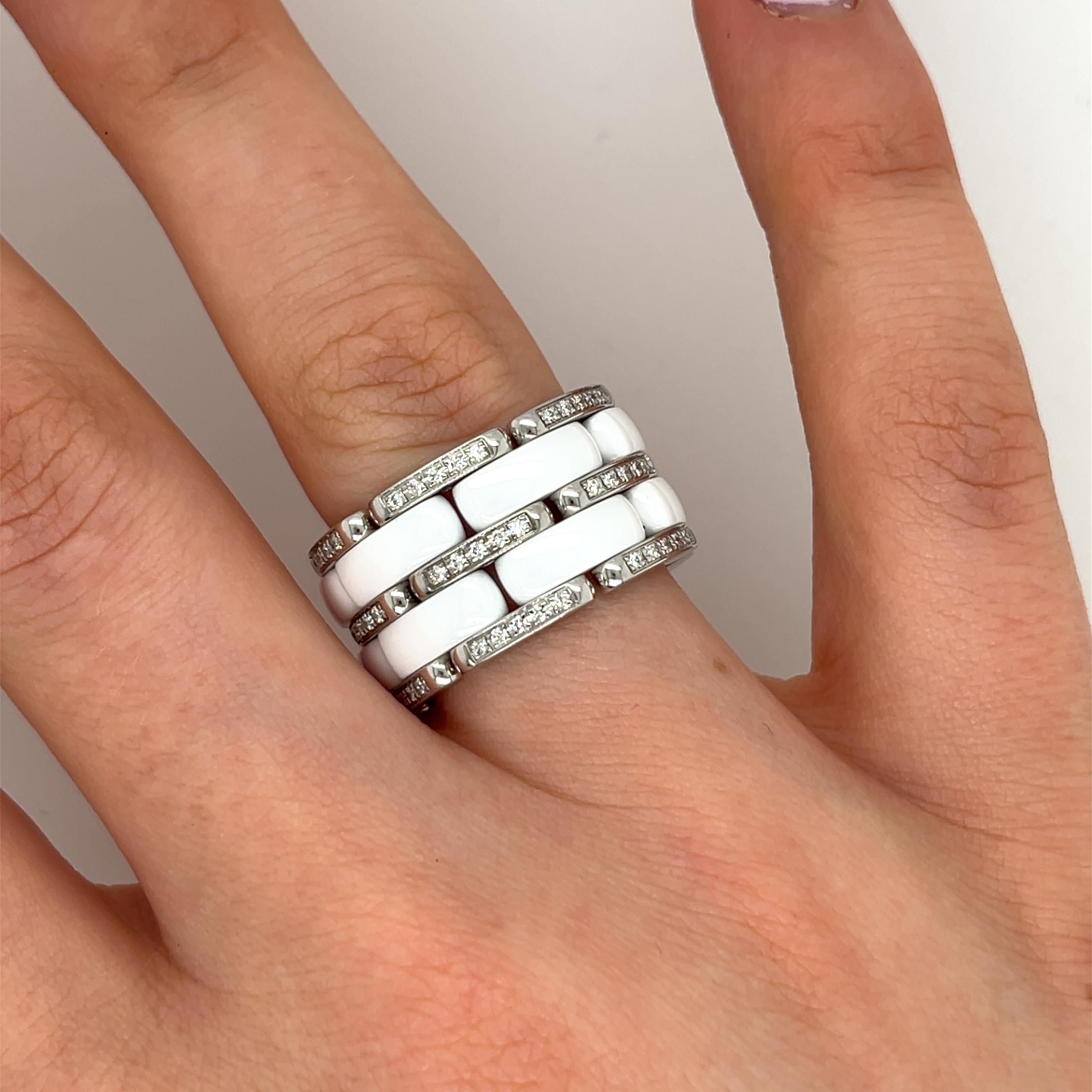 Women's or Men's CHANEL Ultra Diamond 18ct White Gold Ring & Ceramic A12822 For Sale