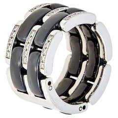 Chanel Ultra Diamond Black Ceramic 18k White Gold Band Ring Size 50