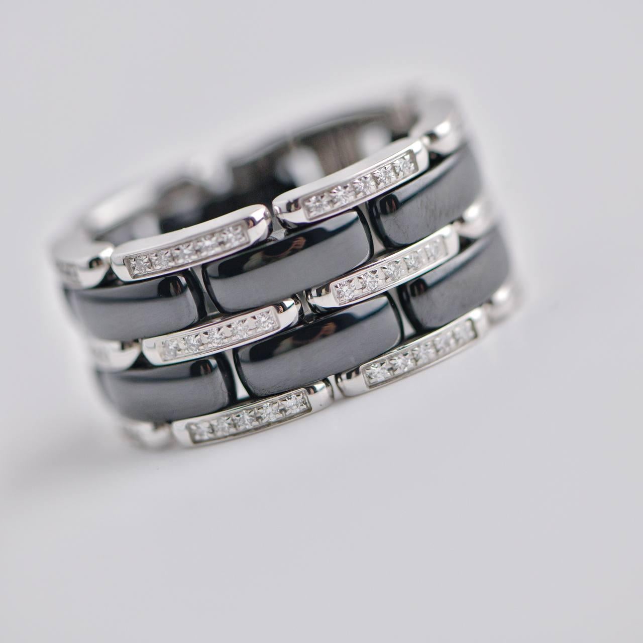 Chanel Ultra Diamond Black Ceramic White Gold Flex Ring Taglia 58 1