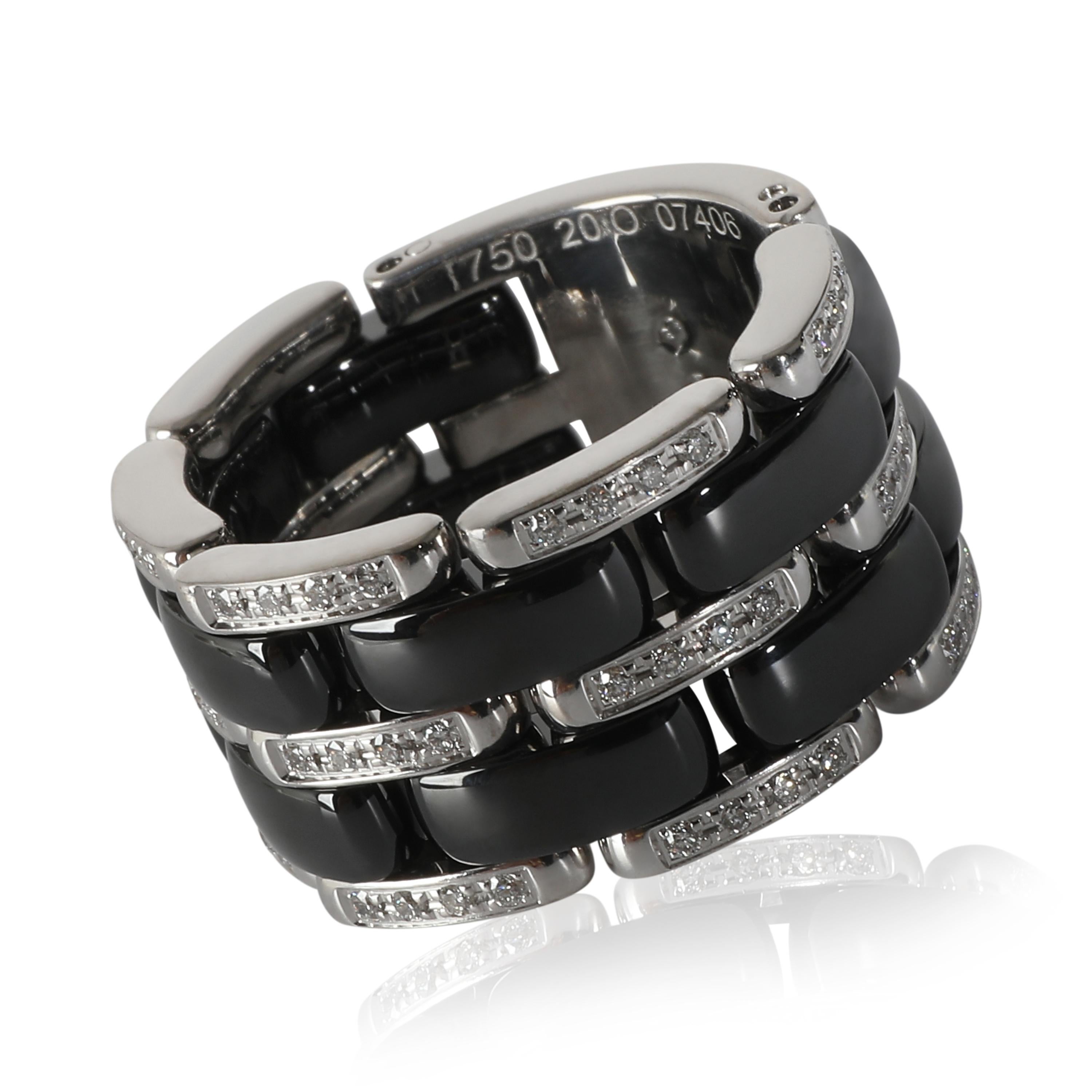 Women's or Men's Chanel Ultra Diamond Ring With Black Ceramic in 18KT White Gold 0.37 CTW