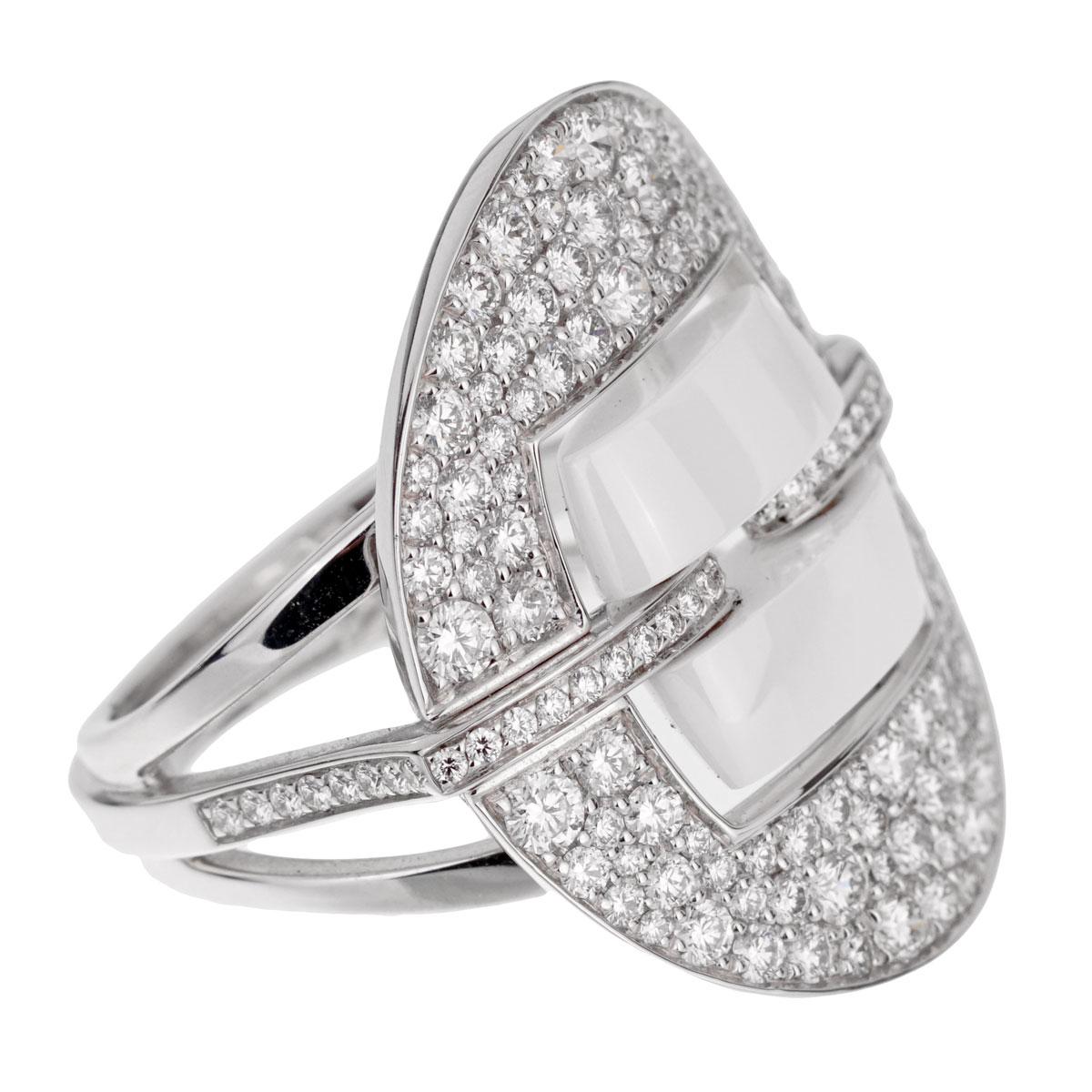 A chic Chanel diamond ring from the Ultra collection showcasing a plethora of round brilliant cut diamonds set in shimmering 18k white gold. The center is set with Chanel's High Tech Ceramic.

Size 5 Resizeable