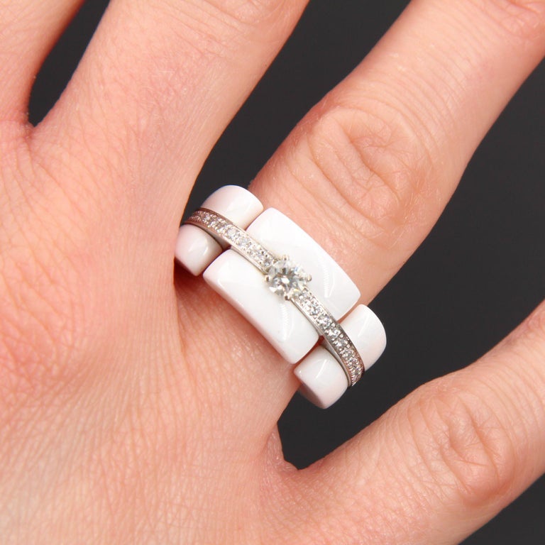Chanel Ultra Diamonds White Ceramic White Gold Band Ring For Sale