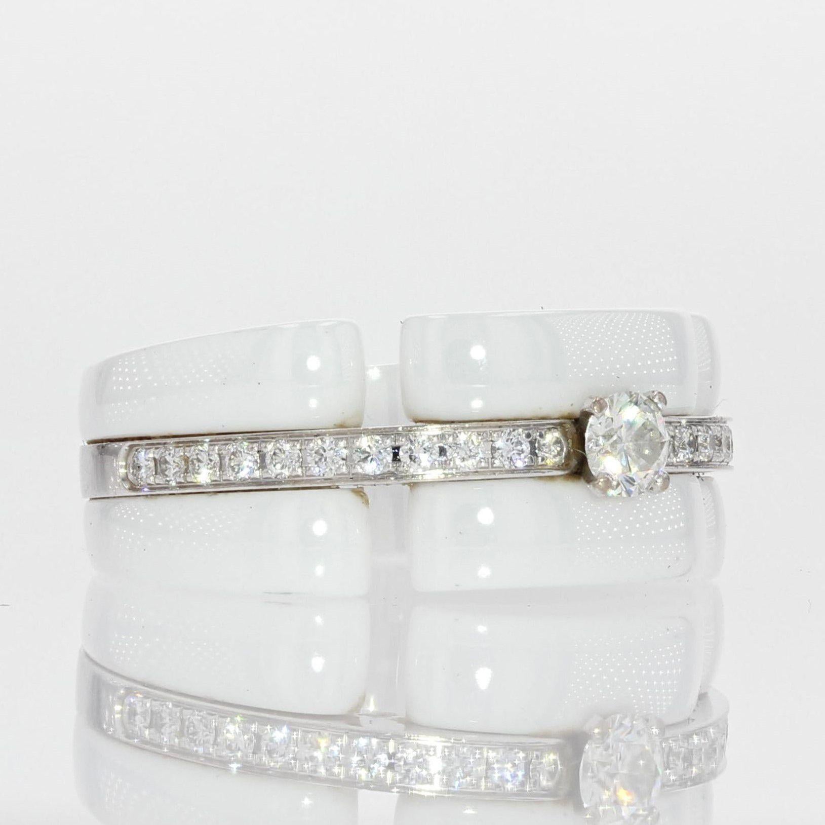 Brilliant Cut Chanel Ultra Diamonds White Ceramic White Gold Band Ring For Sale