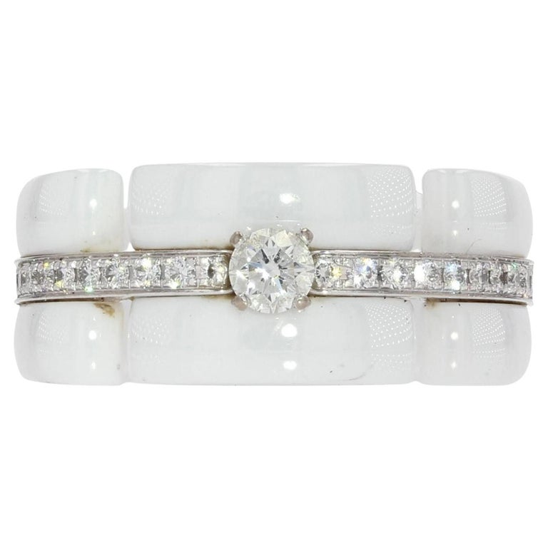 Chanel Ultra Diamonds White Ceramic White Gold Band Ring For Sale at  1stDibs