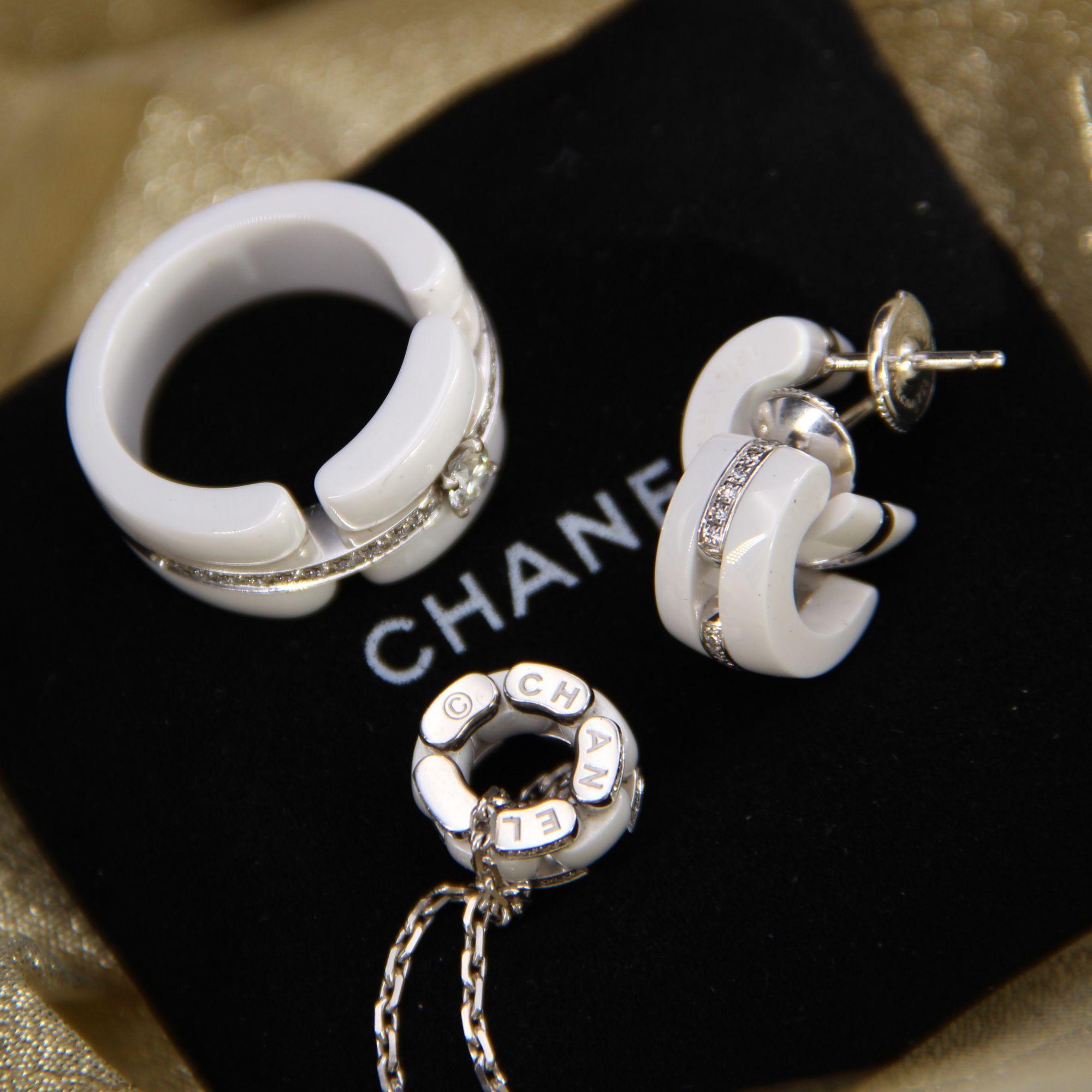 Chanel Ultra Diamonds White Ceramic White Gold Hoop Earrings 4