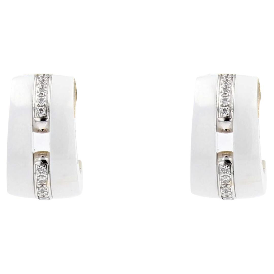 Authentic! Chanel Ulta 18K White Gold Diamond Black Ceramic Drop Earrings