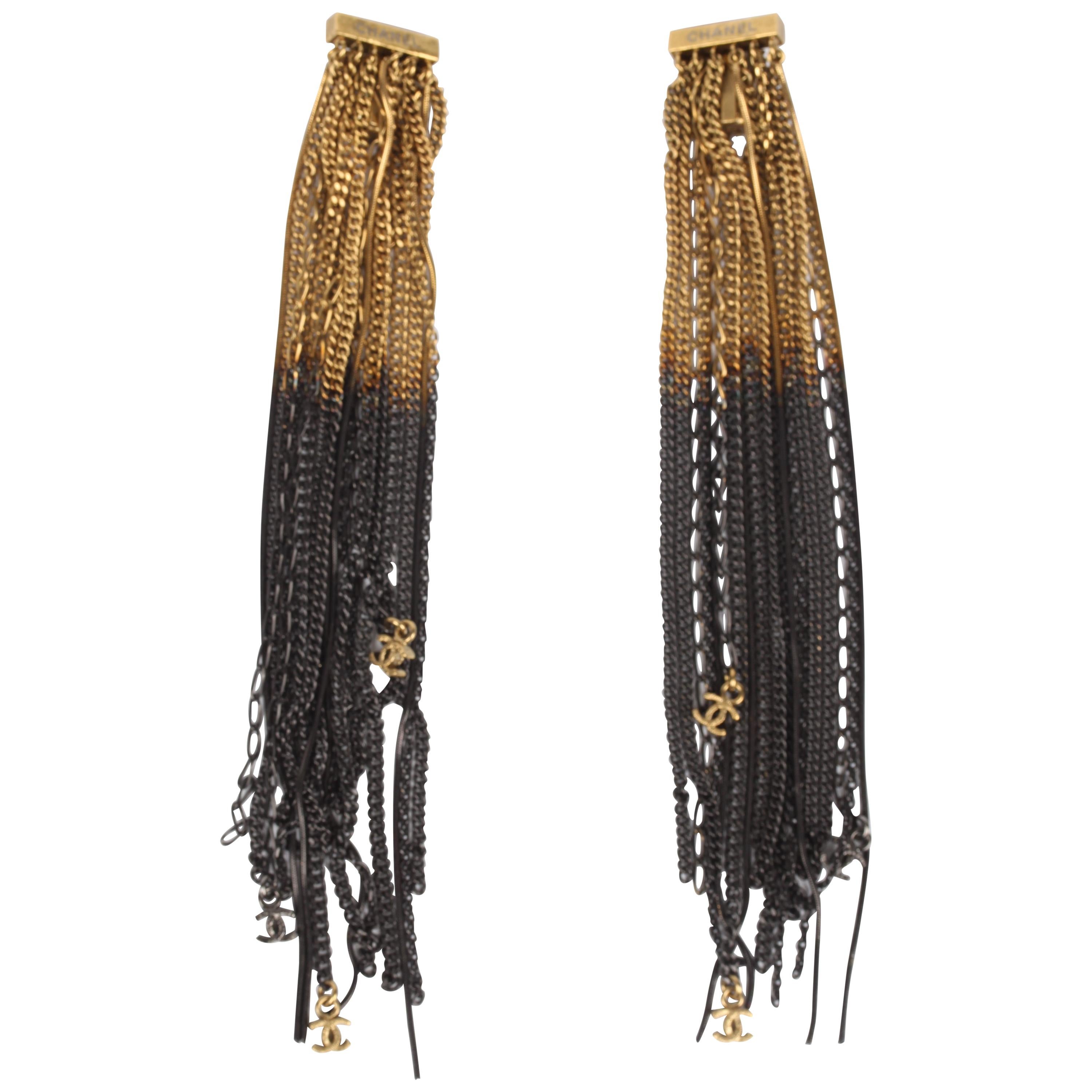 Chanel Ultra Long Earrings - black/gold For Sale