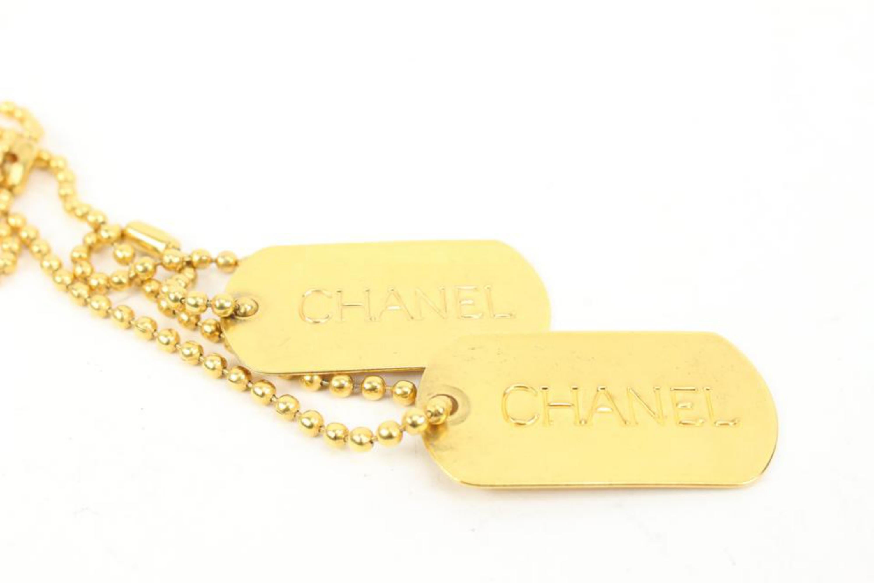 Beige Chanel Ultra Rare 93a CC Logo Dog Tags Pendant Necklace 45ck8