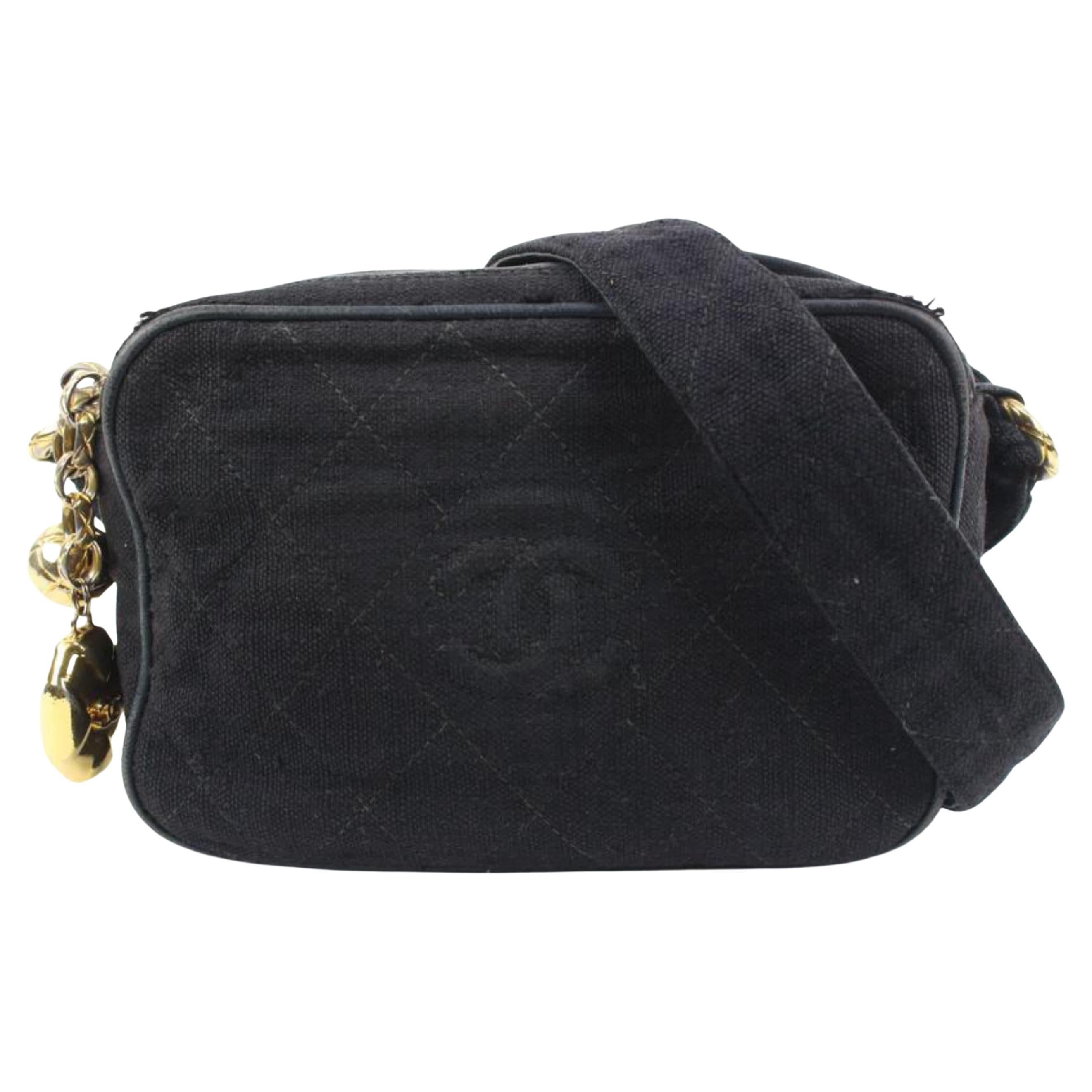 Chanel Ultra Rare Black Woven Gold Charm Camera Bag 57ck32s For Sale