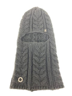 Chanel Ultra Rare CC Logo Ski Mask Beanie Hat Cap Woven Black Wool 3CC1019