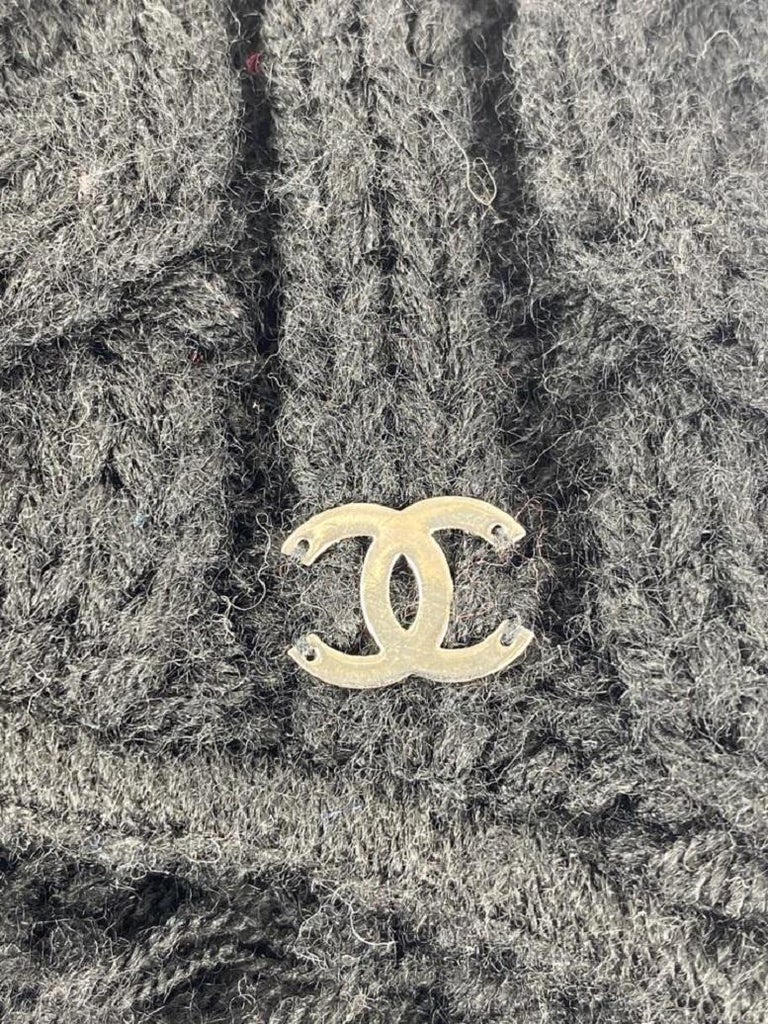 Chanel Ultra Rare CC Logo Ski Mask Beanie Hat Cap Woven Black Wool