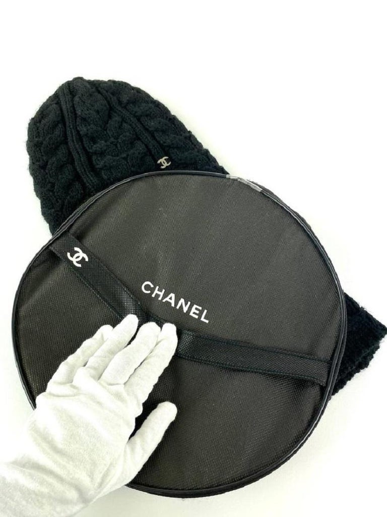 Chanel Ultra Rare CC Logo Ski Mask Beanie Hat Cap Woven Black Wool 3CC1019  For Sale at 1stDibs