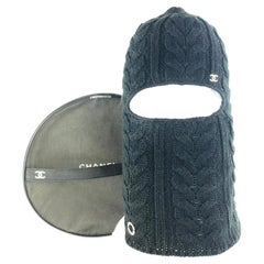 Chanel Ultra Rare CC Logo Ski Mask Beanie Hat Cap Woven Black Wool 3CC1019