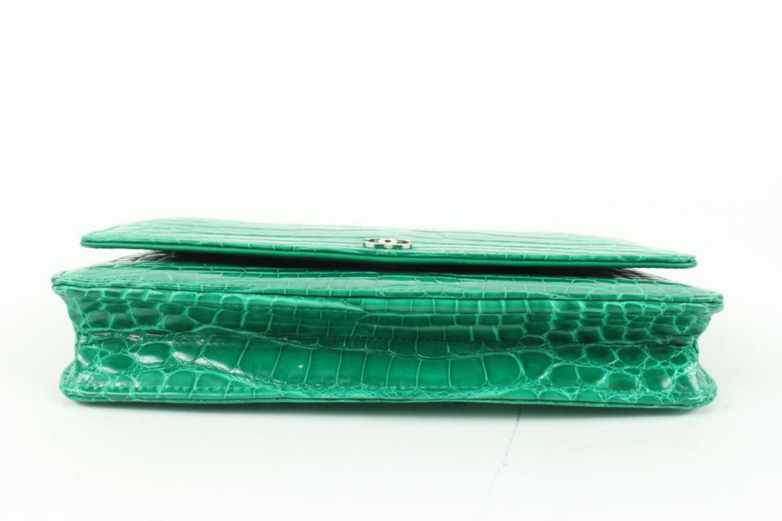 Chanel Ultra Rare Smaragdgrüne Alligator Geldbörse an Kette SHW WOC 46cz414s im Angebot 5