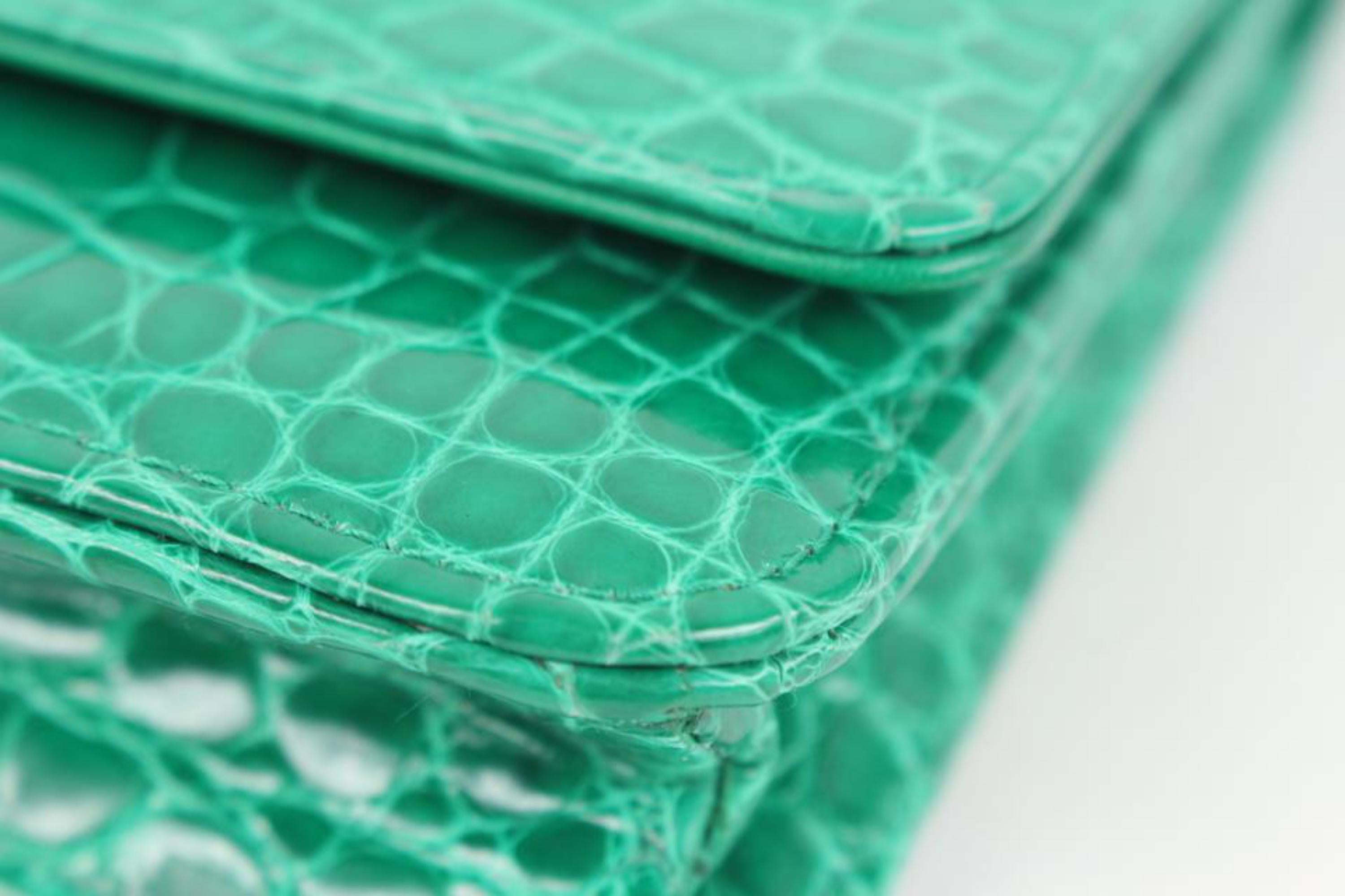 Chanel Ultra Rare Emerald Green Alligator Wallet on Chain SHW WOC 46cz414s For Sale 4