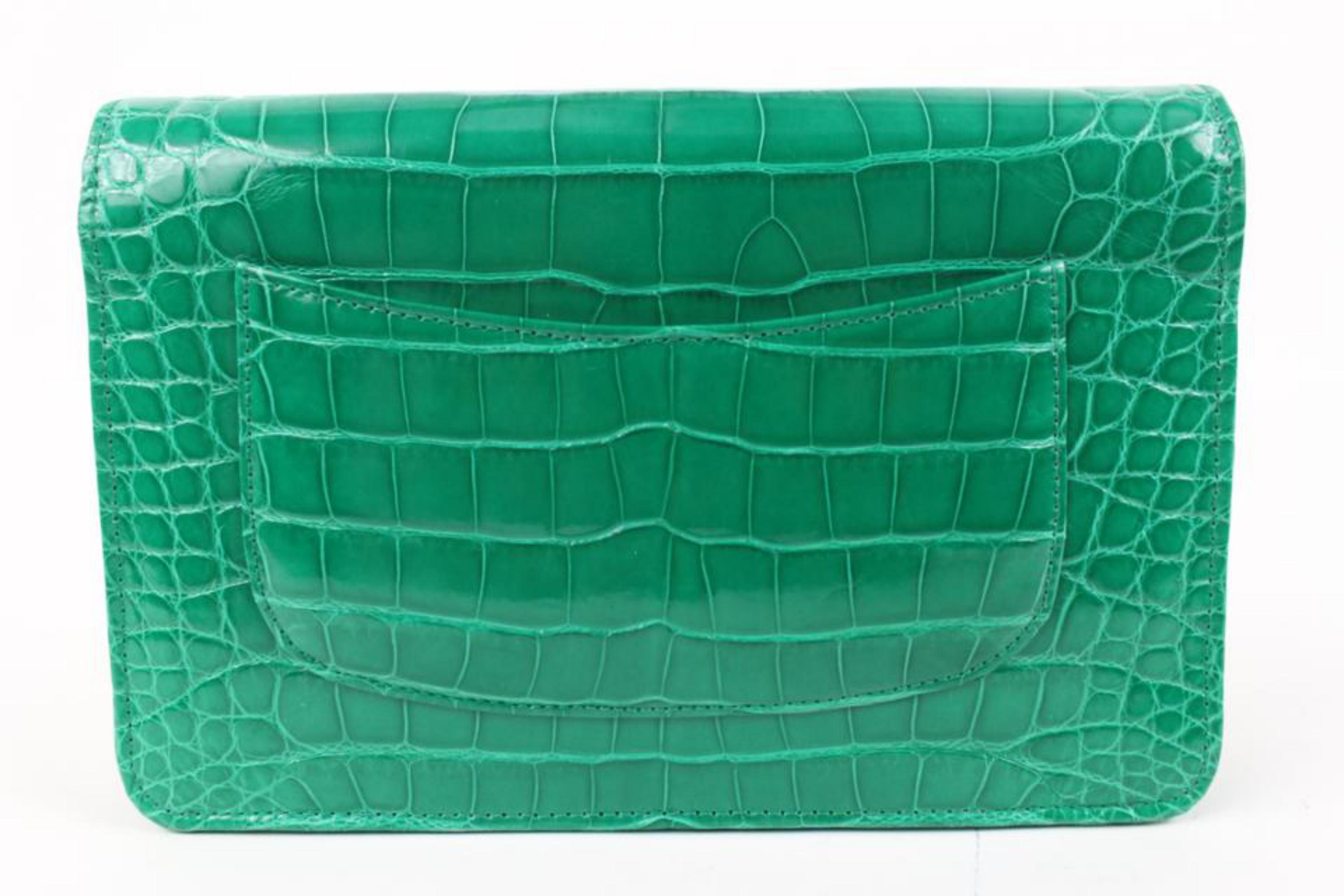 Chanel Ultra Rare Smaragdgrüne Alligator Geldbörse an Kette SHW WOC 46cz414s im Angebot 2