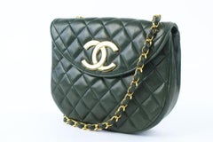 Chanel (Ultra Rare) Jumbo Logo Flap 17cz0717 Forest Green Leather Cross Body Bag