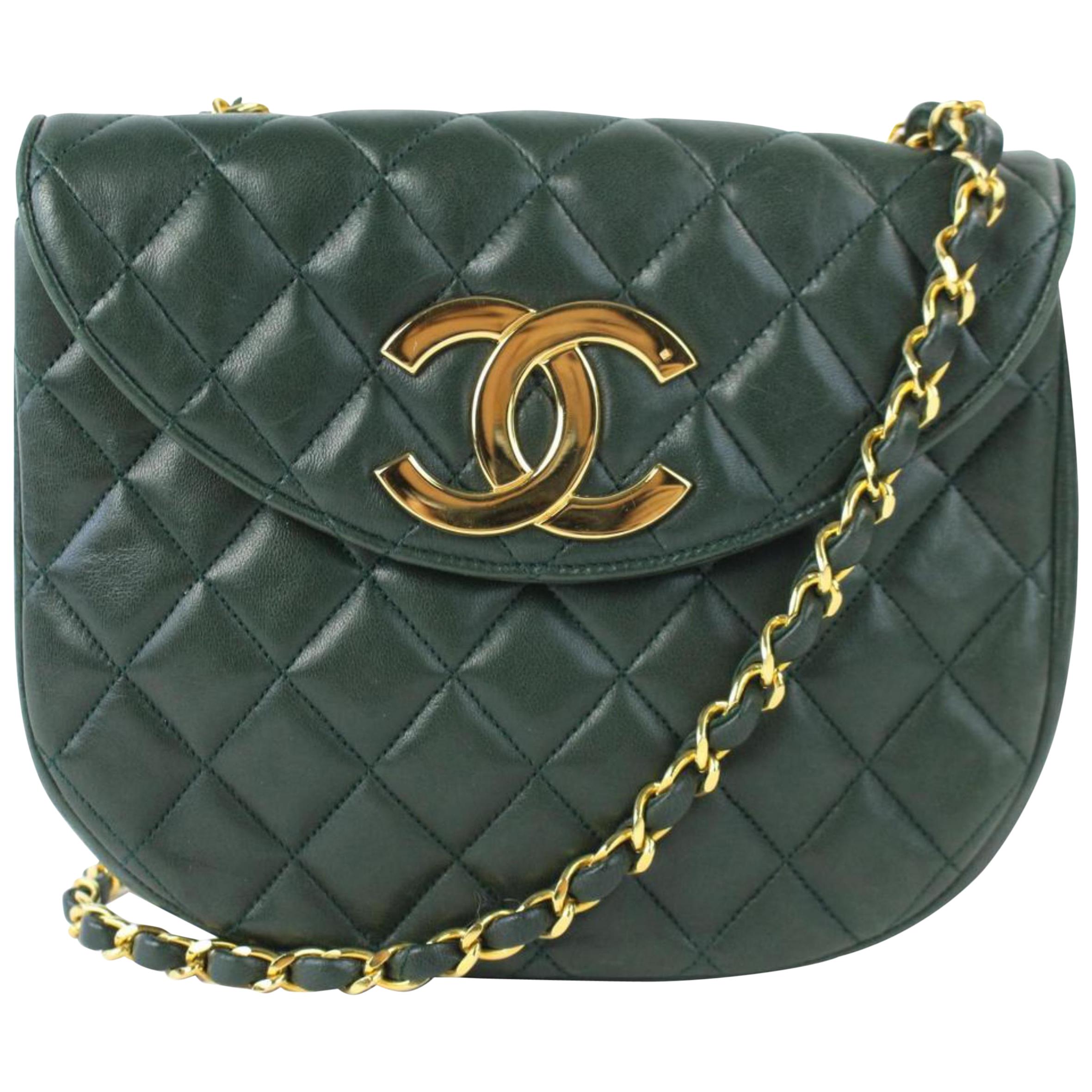 Chanel (Ultra Rare) Jumbo Logo Flap 17cz0717 Forest Green Leather Cross Body Bag For Sale